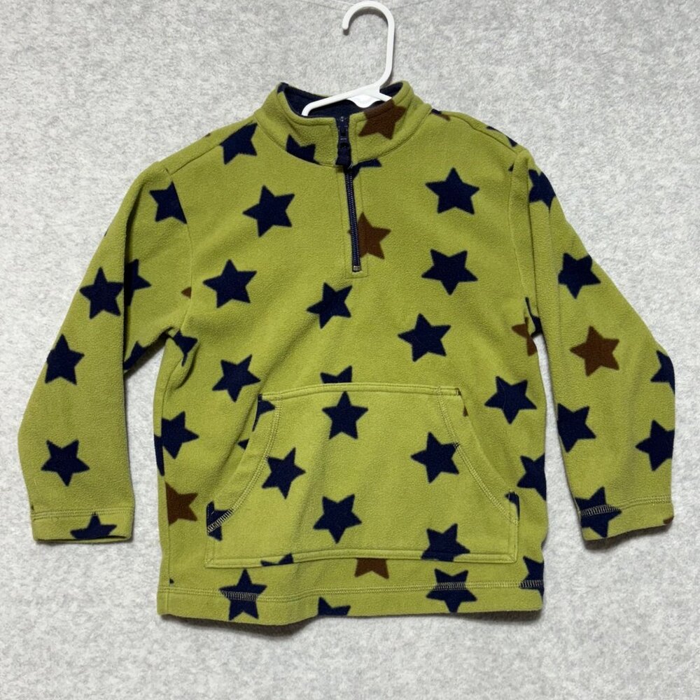 Hanna Andersson 110 Size 5 Fleece 1/4 Zip Pullover Green Blue Stars